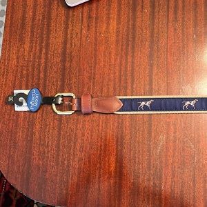 New with tags…Palmetto Moon brand navy pointer dog  ribbon belt size 30 waist